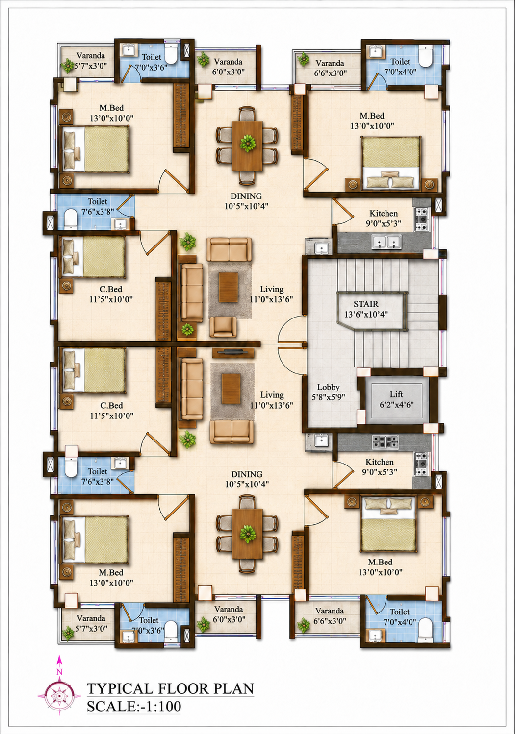 Housing_D_Block_Final_Floor_Plan হাউজিং ডি ব্লকে ১,০৮০ স্কয়ার ফিট ফ্ল্যাটের G+8 ল্যান্ড শেয়ার প্রজেক্ট